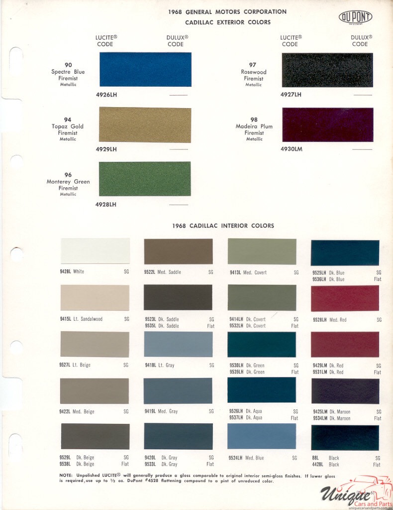 1968 Cadillac Paint Charts DuPont 2